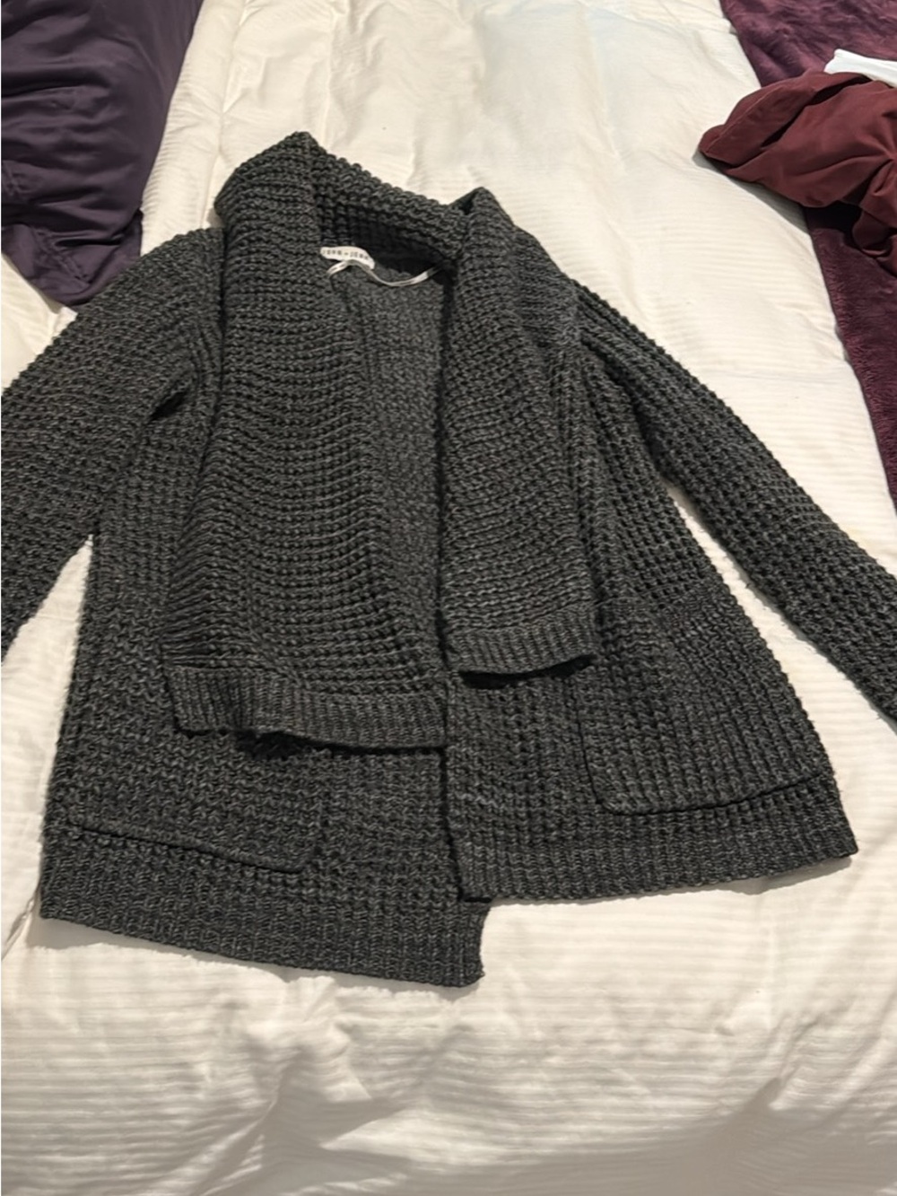 Cozy Charcoal Knit Open-Front Women's Sweater size M